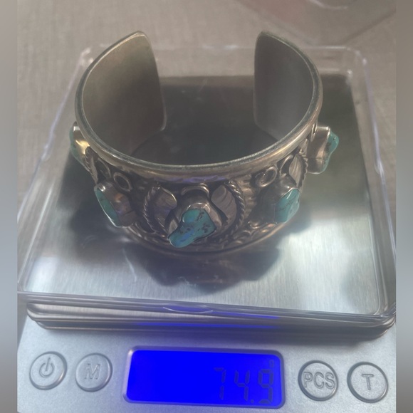 Vintage,Heavy,Turquoise and sterling silver Native cuff bracelet🌵❤️🔥 - Picture 7 of 7